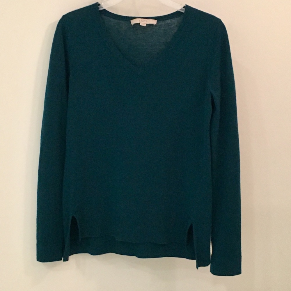 ⭐️ Ann Taylor Loft V-Neck Peacock Blue Sweater XS